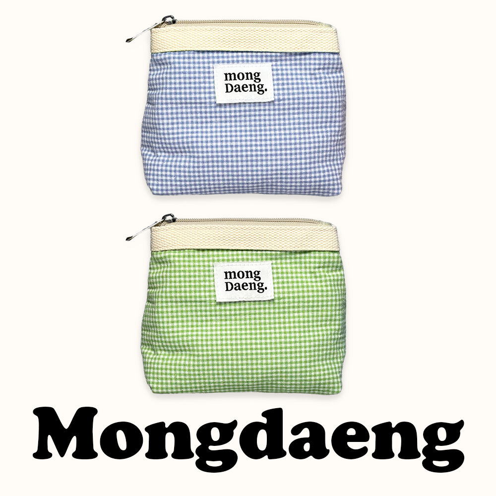 Basic Pouch (M size) Picnic green check Green check cosmetic pouch _2color